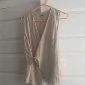 Old Navy Light Beige Sleeveless Wrap Blouse